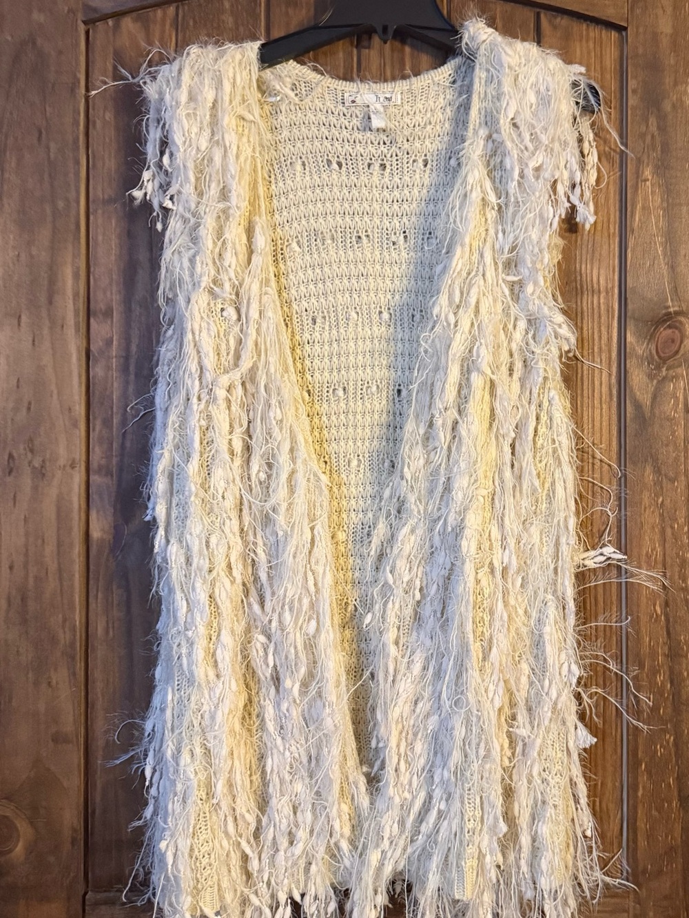 Cream Fringe Open-Front Women's Sweater Vest